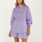 2-Piece Pajama Set Button Down Pajama Shirt and Shorts Long Sleeve Textured Stripe Printed