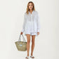 2-Piece Pajama Set Button Down Pajama Shirt and Shorts Long Sleeve Textured Stripe Printed