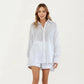 2-Piece Pajama Set Button Down Pajama Shirt and Shorts Long Sleeve Textured Stripe Printed