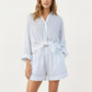 2-Piece Pajama Set Button Down Pajama Shirt and Shorts Long Sleeve Textured Stripe Printed