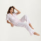 2-Pc Pajama Set Button Down Shirt and Pants Short Sleeve Textured Check Printed Ruffle Trim