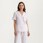 2-Pc Pajama Set Button Down Shirt and Pants Short Sleeve Textured Check Printed Ruffle Trim