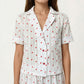 2-Pc Set Button Down Pajama Shirt and Shorts Short Sleeve Heart Printed Lounge Sleepwear Set