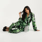 2-Pc Set Button Down Pajama Shirt and Pants Long Sleeve Floral Printed Lounge Sleepwear Set