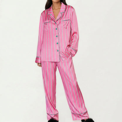2-Piece Set Button Down Pajama Shirt and Pants Long Sleeve Striped Lounge Sleepwear Set