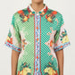 2-Piece Set Button Down Pajama Shirt and Wide Leg Pants Printed Short Sleeve Sleepwear Set