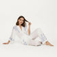 3-Piece Set Pajama Lounge Set with Wrap Tie Robe Long Sleeve Top and Wide Leg Pants