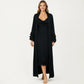 2-Piece Set Smooth Sleepwear Slip Dress with Long Sleeve Open Front Robe Floral Trim