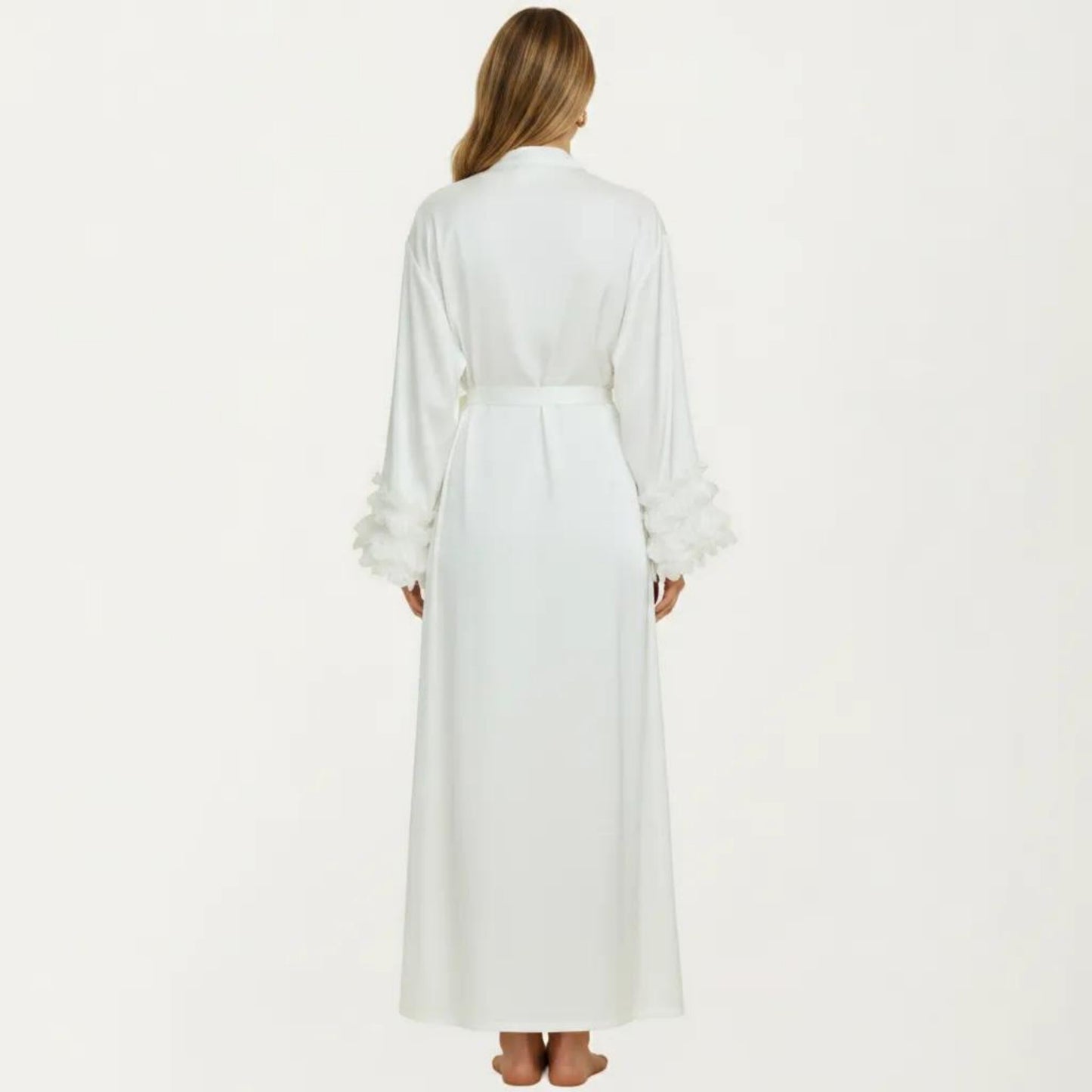 2-Piece Set Smooth Sleepwear Slip Dress with Long Sleeve Open Front Robe Floral Trim