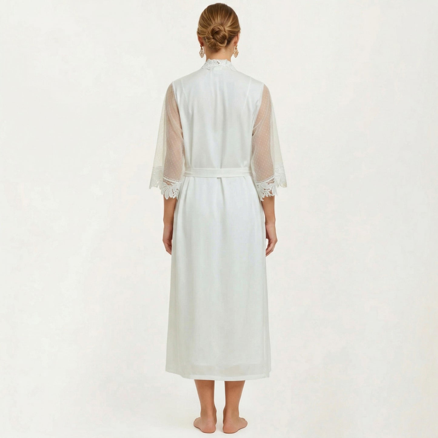 2-Piece Set Smooth Sleepwear Slip Dress with Sheer Lace Trim Robe Lightweight Nightgown Set