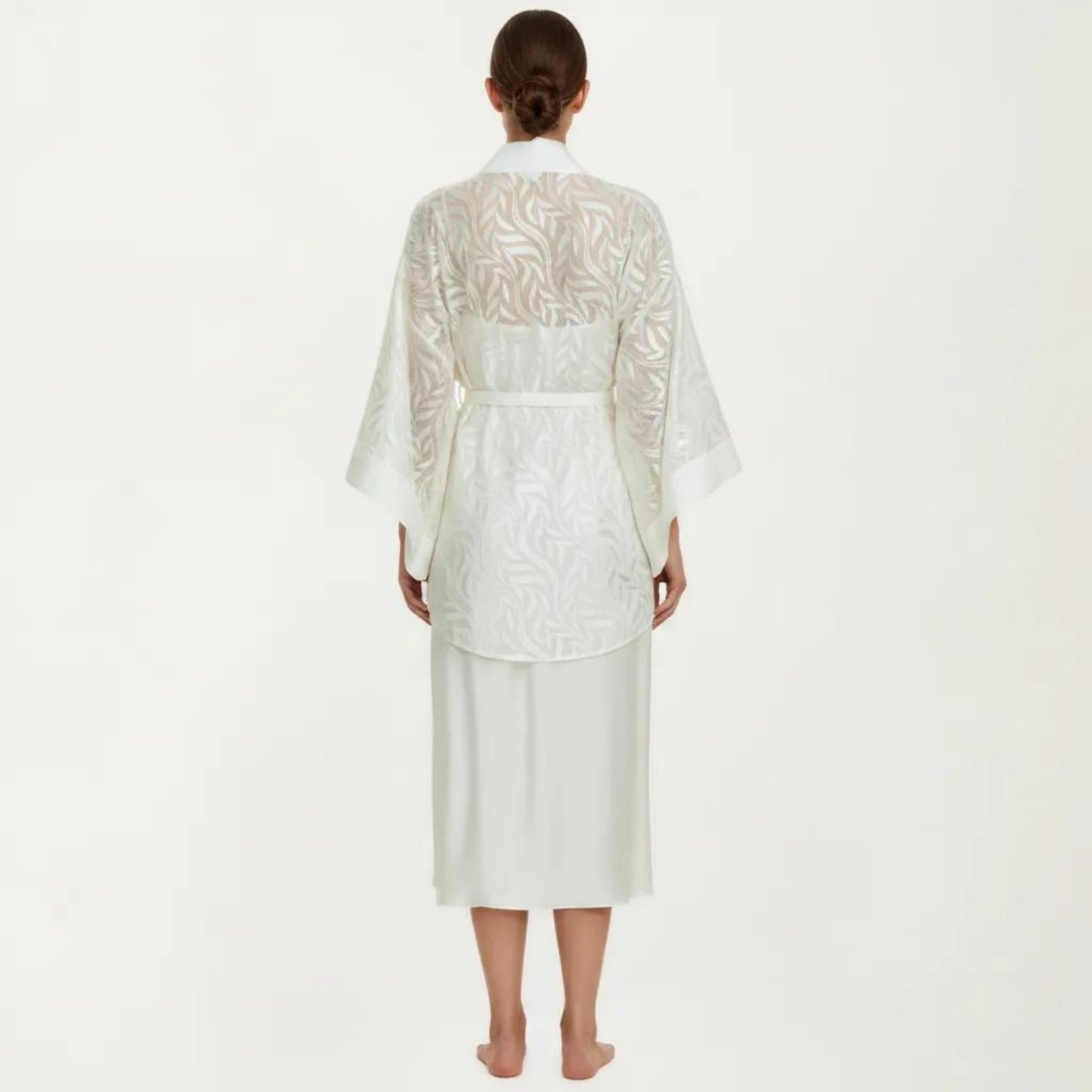 2-Piece Set Smooth Sleepwear Slip Dress with Sheer Lace Robe Lightweight Long Nightgown Set