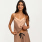 2-Piece Set Smooth Pajama Camisole Top and Shorts with Contrast Trim Drawstring Waist