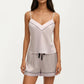 2-Piece Set Smooth Pajama Camisole Top and Shorts with Contrast Trim Drawstring Waist