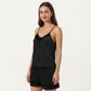 2-Piece Set Smooth Pajama Camisole Top and Shorts with Lace Trim Button Front