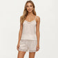 2-Piece Set Smooth Pajama Camisole Top and Shorts with Lace Trim Button Front