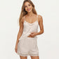 2-Piece Set Smooth Pajama Camisole Top and Shorts with Lace Trim Button Front