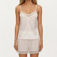 2-Piece Set Smooth Pajama Camisole Top and Shorts with Lace Trim Button Front