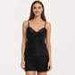 2-Piece Set Satin Pajama Camisole Top and Shorts with Contrast Lace Trim Adjustable Straps