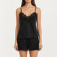 2-Piece Set Satin Pajama Camisole Top and Shorts with Contrast Lace Trim Adjustable Straps