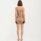 2-Piece Set Satin Pajama Camisole Top and Shorts with Contrast Lace Trim Adjustable Straps