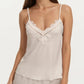 2-Piece Set Satin Pajama Camisole Top and Shorts with Contrast Lace Trim Adjustable Straps
