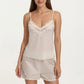 2-Piece Set Satin Pajama Camisole Top and Shorts with Contrast Lace Trim Adjustable Straps