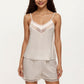 2-Piece Set Satin Pajama Camisole Top and Shorts with Contrast Lace Trim Adjustable Straps