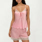 2-Piece Set Satin Pajama Camisole Top and Shorts with Lace Trim Adjustable Straps Sleepwear