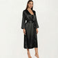 2-Piece Set Satin Sleepwear Slip Dress with Matching Long Sleeve Robe Silky Pajama Set
