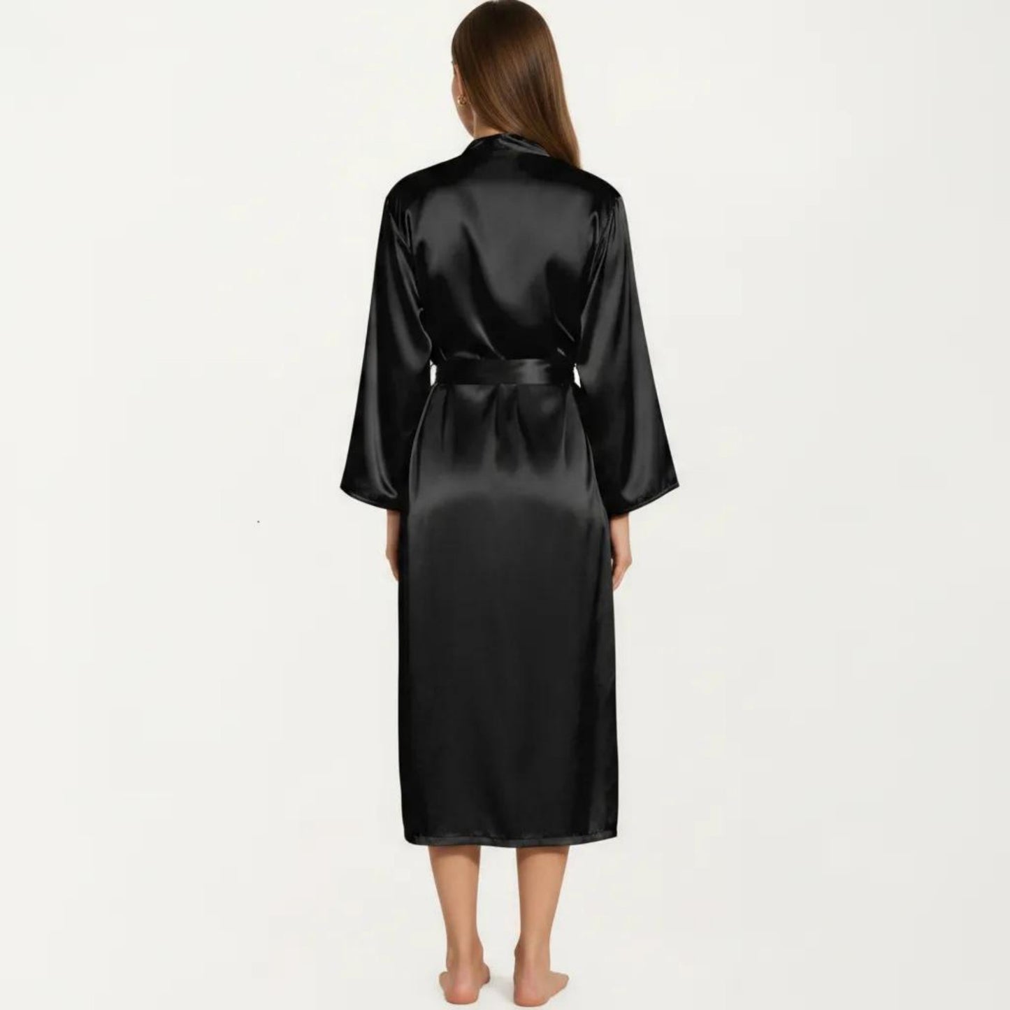 2-Piece Set Satin Sleepwear Slip Dress with Matching Long Sleeve Robe Silky Pajama Set