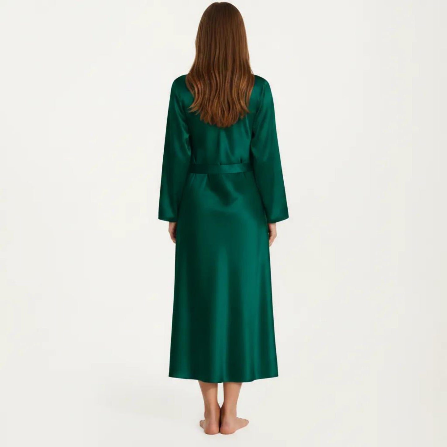 2-Piece Set Satin Sleepwear Slip Dress with Matching Long Sleeve Robe Silky Pajama Set