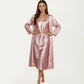 2-Piece Set Satin Sleepwear Slip Dress with Matching Long Sleeve Robe Silky Pajama Set