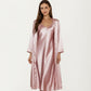 2-Piece Set Satin Sleepwear Slip Dress with Matching Long Sleeve Robe Silky Pajama Set