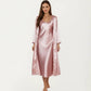 2-Piece Set Satin Sleepwear Slip Dress with Matching Long Sleeve Robe Silky Pajama Set