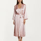 2-Piece Set Satin Sleepwear Slip Dress with Matching Long Sleeve Robe Silky Pajama Set