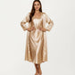 2-Piece Set Satin Sleepwear Slip Dress with Matching Long Sleeve Robe Silky Pajama Set