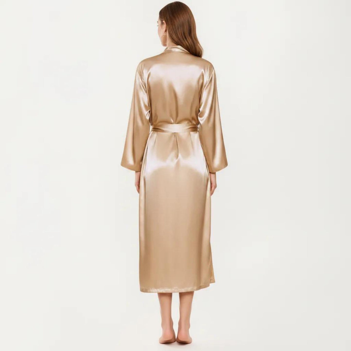 2-Piece Set Satin Sleepwear Slip Dress with Matching Long Sleeve Robe Silky Pajama Set