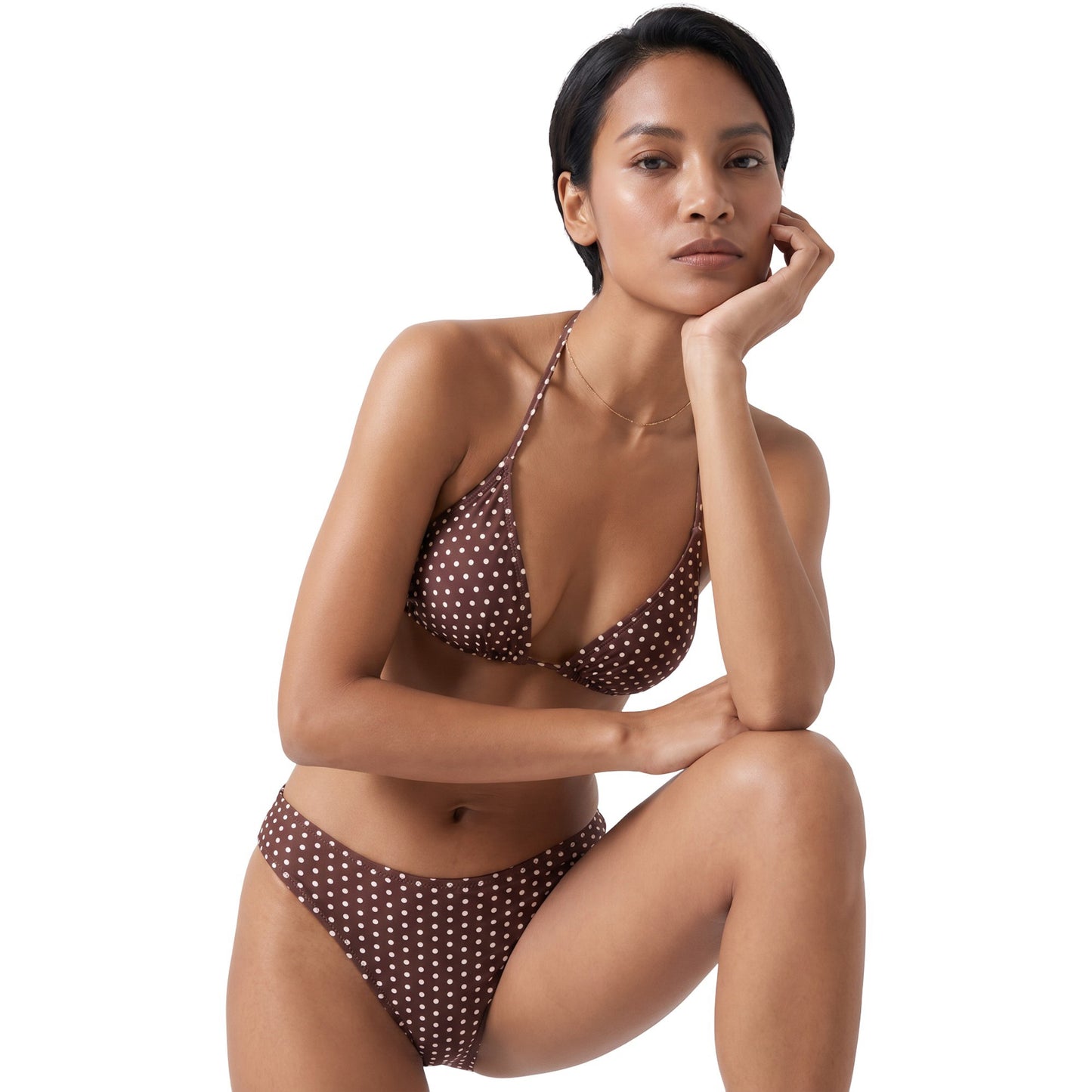 Polka Dot Triangle Bikini Set with Halter Neck Design