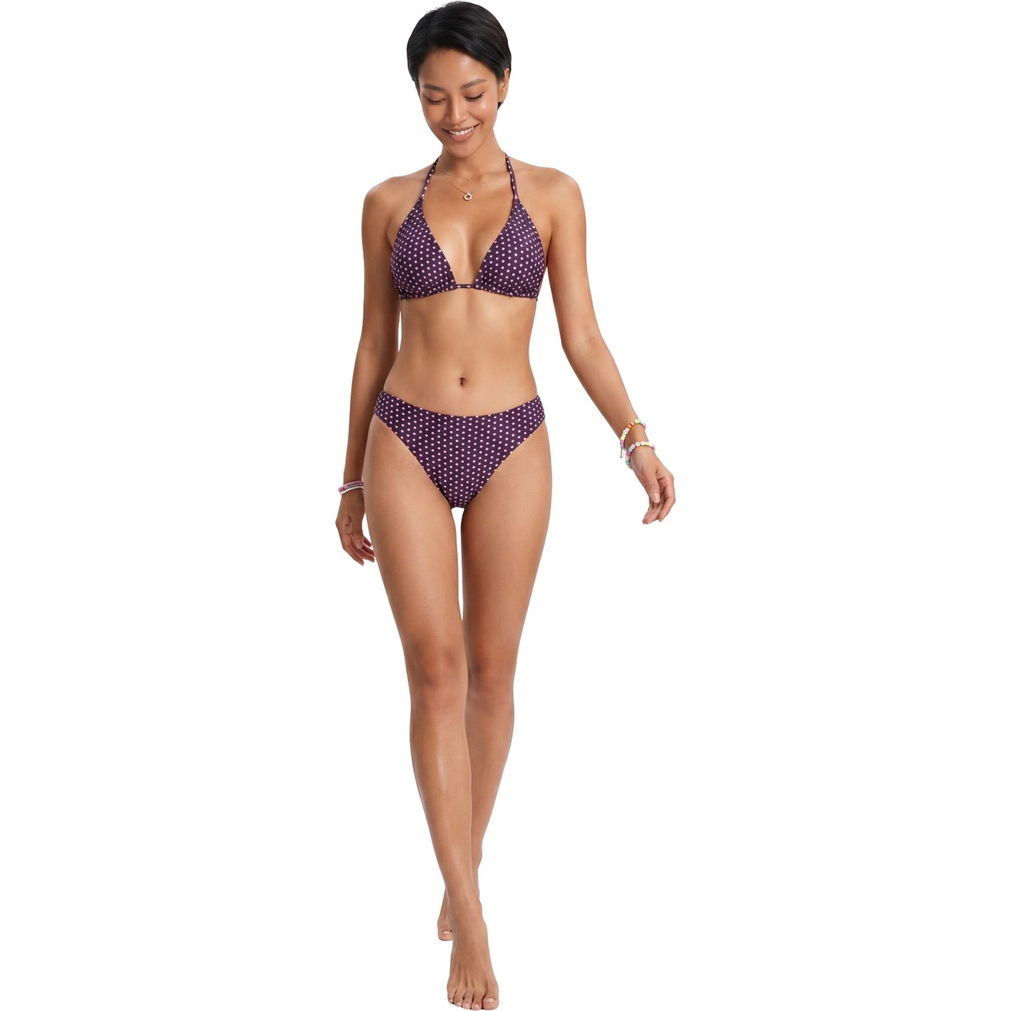 Polka Dot Triangle Bikini Set with Halter Neck Design