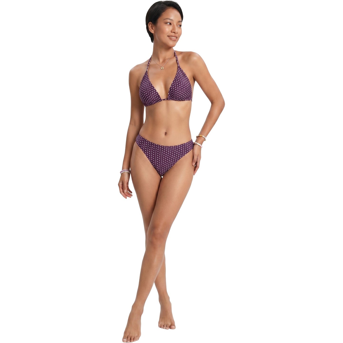 Polka Dot Triangle Bikini Set with Halter Neck Design