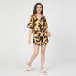 2-Piece Abstract Print Short Pajama Set with Button Front Top and Matching Shorts