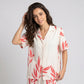 2-Piece Botanical Print Pajama Set with Short Sleeve Button Top and Wide Leg Pants