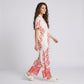 2-Piece Botanical Print Pajama Set with Short Sleeve Button Top and Wide Leg Pants