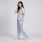 2-Piece Striped Pajama Set with Short Sleeve Button Top and Wide Leg Pants