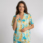 2-Piece Abstract Print Pajama Set with Short Sleeve Button Top and Wide Leg Pants