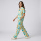 2-Piece Abstract Print Pajama Set with Short Sleeve Button Top and Wide Leg Pants