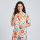 2-Piece Floral Pajama Set with Short Sleeve Button Top and Wide Leg Pants