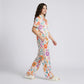 2-Piece Floral Pajama Set with Short Sleeve Button Top and Wide Leg Pants