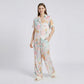 2-Piece Soft Floral Pajama Set with Short Sleeve Button Top and Wide Leg Pants
