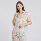 2-Piece Soft Floral Pajama Set with Short Sleeve Button Top and Wide Leg Pants
